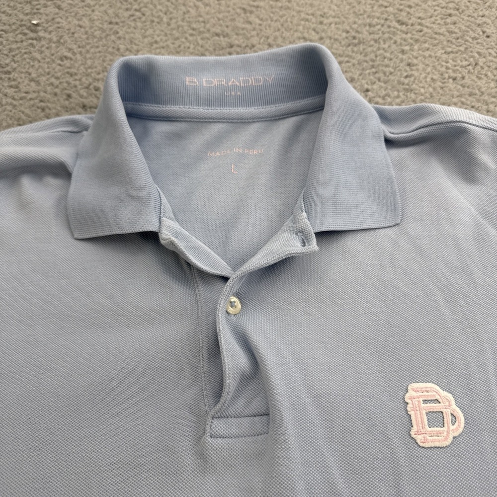 B Draddy Golf Polo Shirt Mens Large Blue Excellent Retro Pima Cotton Stretch
